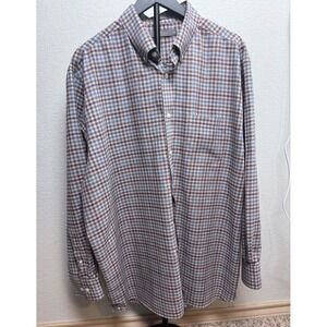 Daniel Cremieux Signature Mens XL Button Down Shirt Cotton Plaid Brown Blue